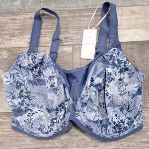 Elomi Energise Sports Bra 34K EL8042 Vintage Denim Floral Underwire J-Hook